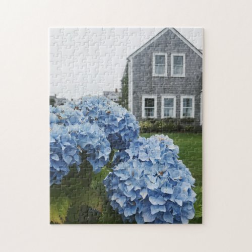 Cape Cod Hydrangea Nautical Classic Summer Cottage Jigsaw Puzzle