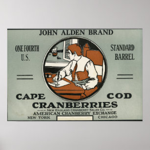 Cape Cod John Alden Brand Cranberry Label Poster
