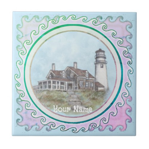 Cape Cod Lighthouse custom name Ceramic Tile