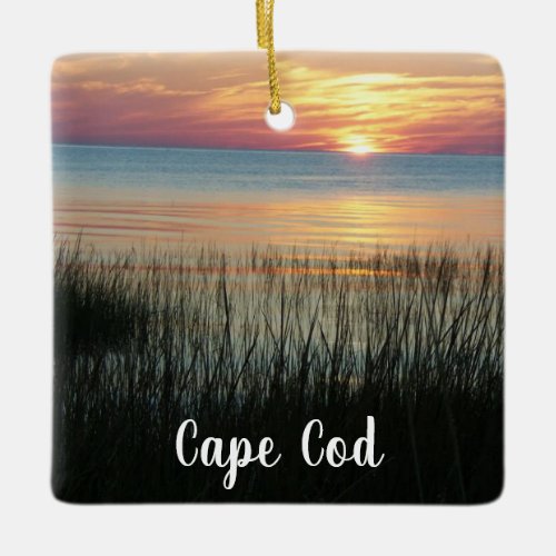 Cape Cod Ma Beach Ocean Sunset Christmas Ceramic Ornament