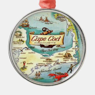 Cape Cod MA Map Metal Ornament