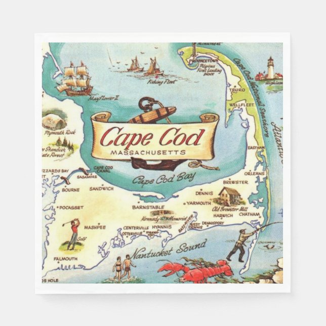 Cape Cod MA  Map  Napkins (Front)