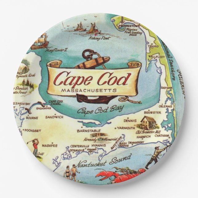 Cape Cod MA  Map  Paper Plates (Front)