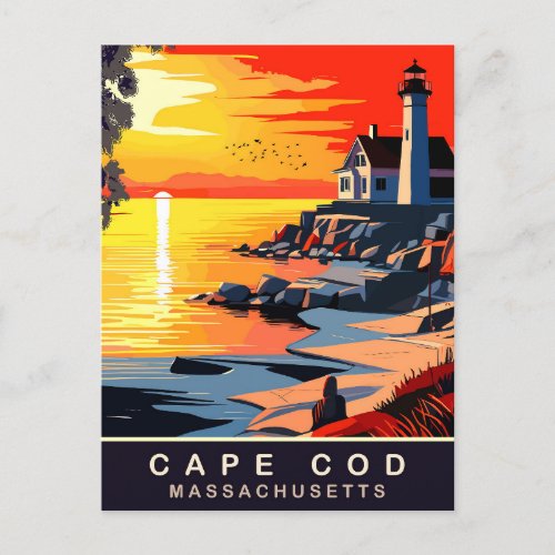 Cape Cod MA Sunset on the Coast Travel Postcard