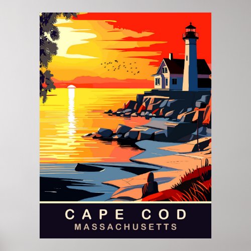 Cape Cod MA Sunset on the Coast Travel Poster