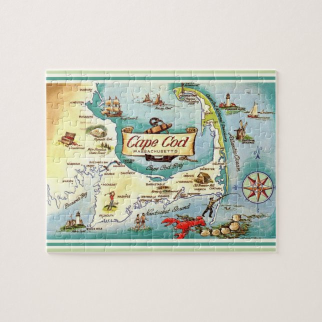 Cape Cod MA Vintage 8x10 Map Puzzle (Horizontal)