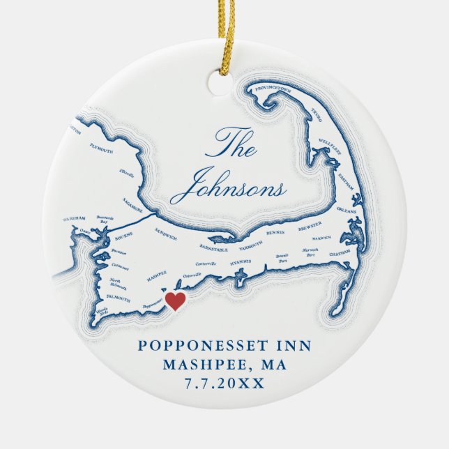 Cape Cod MA Wedding Photo First Christmas Ceramic Ornament (Front)