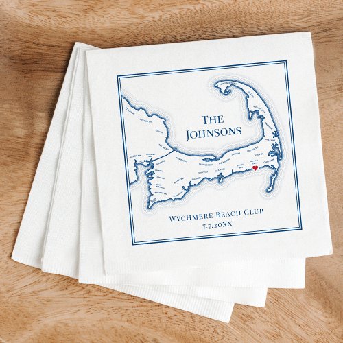 Cape Cod Map Elegant Personalized Wedding Napkins