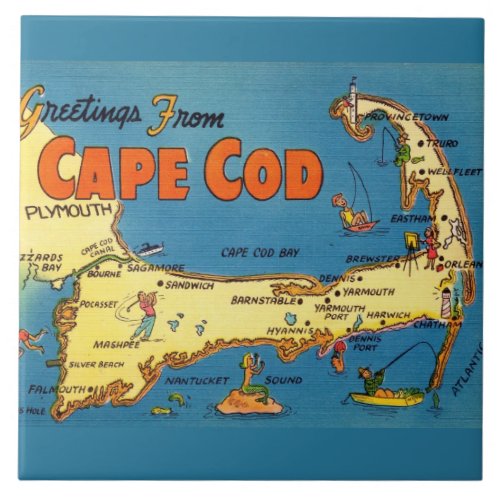 Cape Cod Map II Ceramic Tile