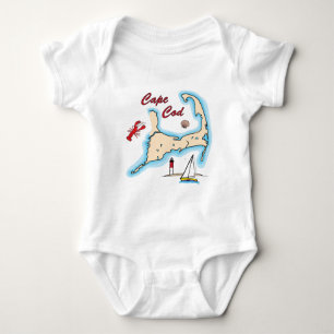 Cape Cod Map Illustration Lobster Sailboat Shell Baby Bodysuit