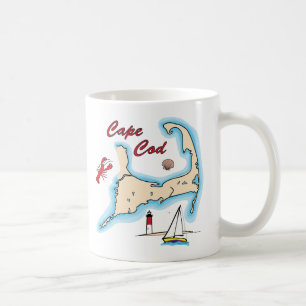 Cape Cod Map Illustration Lobster Sailboat Shell Coffee Mug