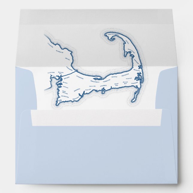 Cape Cod Map Light Blue Wedding Envelope (Back (Bottom))