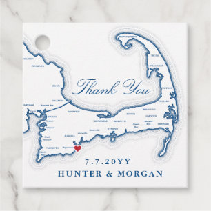 Cape Cod Map Navy Blue Wedding Favor Tags