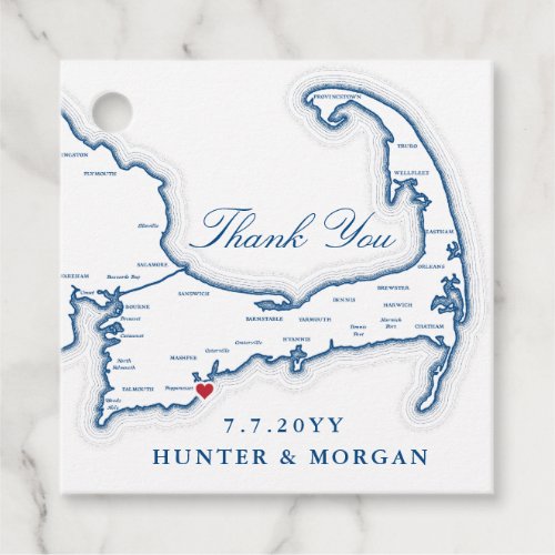 Cape Cod Map Navy Blue Wedding Favor Tags