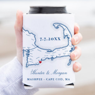 Cape Cod Map Wedding Favor Drink Holder Can Cooler