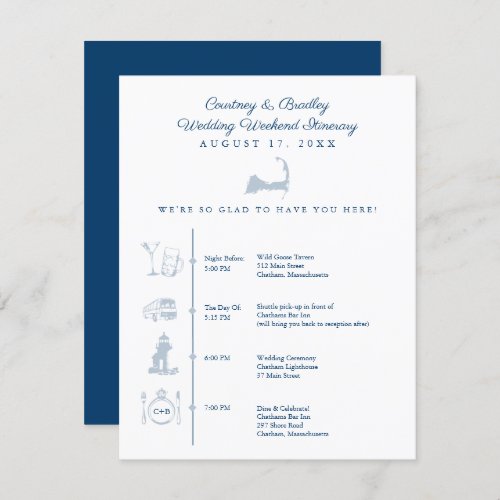Cape Cod Map Wedding Reception Itinerary Timeline  Enclosure Card