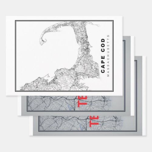 Cape Cod Map Wrapping Paper Sheets