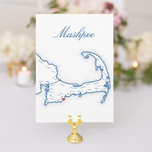Cape Cod Mashpee Map Wedding Table Name Card