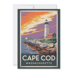 Cape Cod Massachusetts Illustration Travel Art Invitation