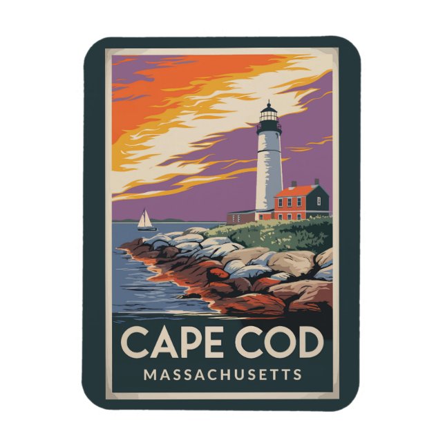Cape Cod Massachusetts Illustration Travel Art Magnet (Vertical)