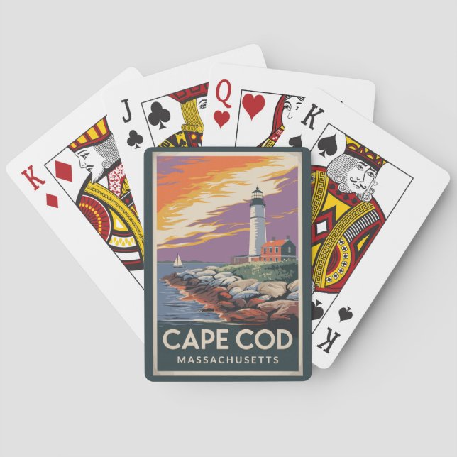 Cape Cod Massachusetts Illustration Travel Art Poker Cards (Back)