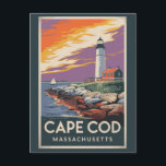 Cape Cod Massachusetts Illustration Travel Art Postcard<br><div class="desc">Cape Cod retro vector travel design in an emblem style. It's the site of quaint villages,  seafood shacks,  lighthouses,  ponds and bay and ocean beaches.</div>