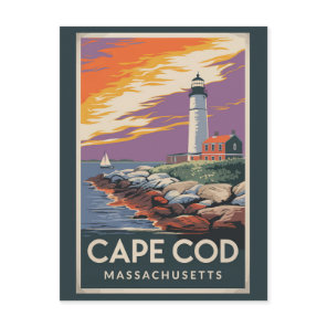 Cape Cod Massachusetts Illustration Travel Art Postcard