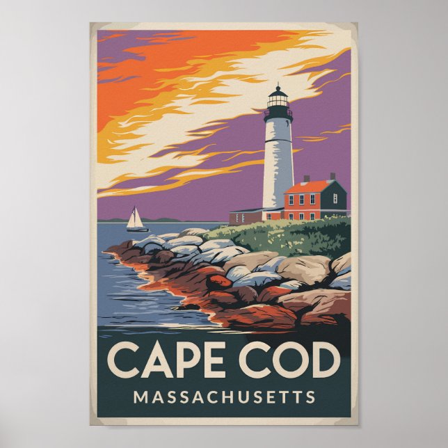 Cape Cod Massachusetts Illustration Travel Art Poster (Front)