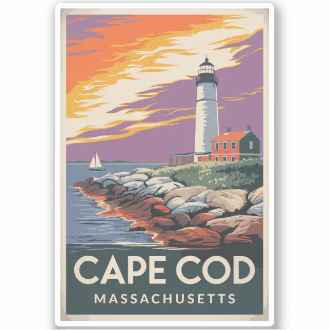 Small Cape Code Sticker Cape Cod Massachusetts Illustration Travel Art Sticker | Zazzle