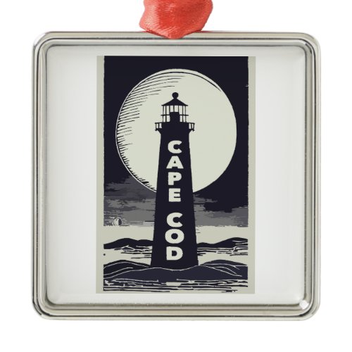Cape Cod Massachusetts Lighthouse Moon Metal Ornament