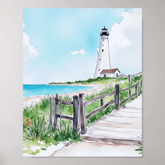 Cape Cod Massachusetts Lighthouse Watercolor Poster (Front)