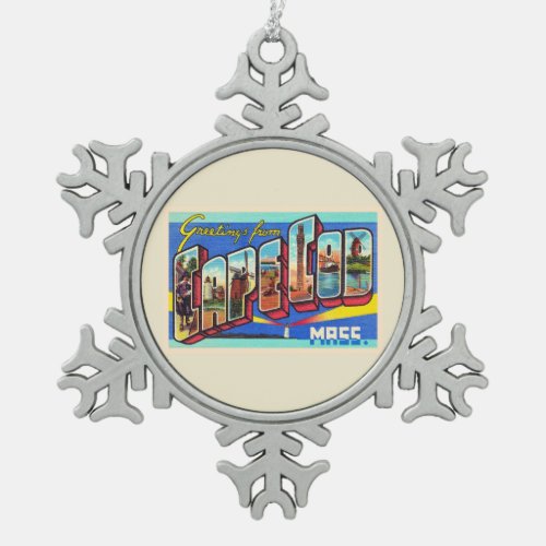 Cape Cod Massachusetts MA Large Letter Postcard Snowflake Pewter Christmas Ornament