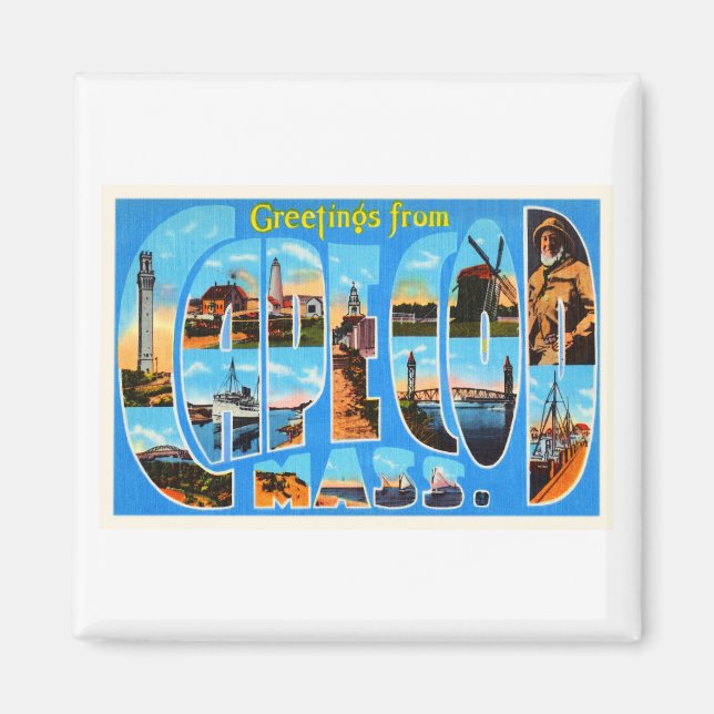 Cape Cod Massachusetts MA Vintage Travel Souvenir Magnet (Front)