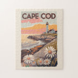 Cape Cod Massachusetts Painterly Travel Art Retro Jigsaw Puzzle<br><div class="desc">Cape Cod retro vector travel design in an emblem style. It's the site of quaint villages,  seafood shacks,  lighthouses,  ponds and bay and ocean beaches.</div>
