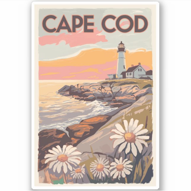 Cape Cod Massachusetts Painterly Travel Art Retro Sticker (Front)