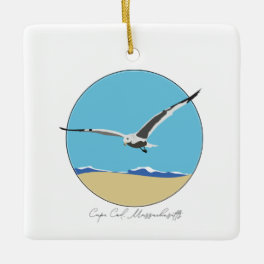 Cape Cod, Massachusetts Sea Gull over Beach Ceramic Ornament