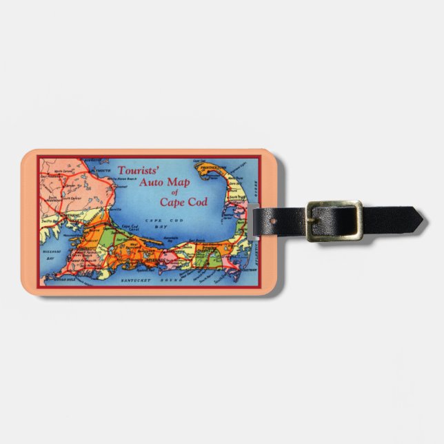 Cape Cod Massachusetts Tourists Auto Map Luggage Tag (Front Horizontal)