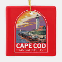 Cape Cod Massachusetts Travel Art Emblem Ceramic Ornament