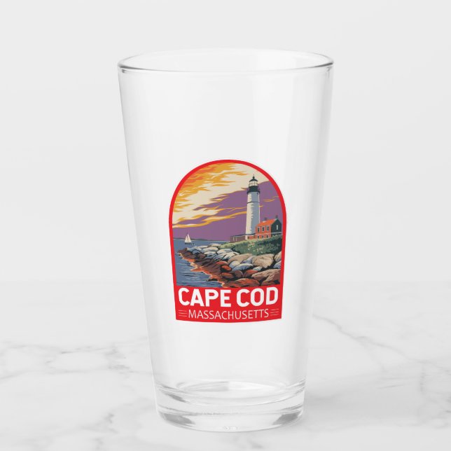 Cape Cod Massachusetts Travel Art Emblem Glass (Front)