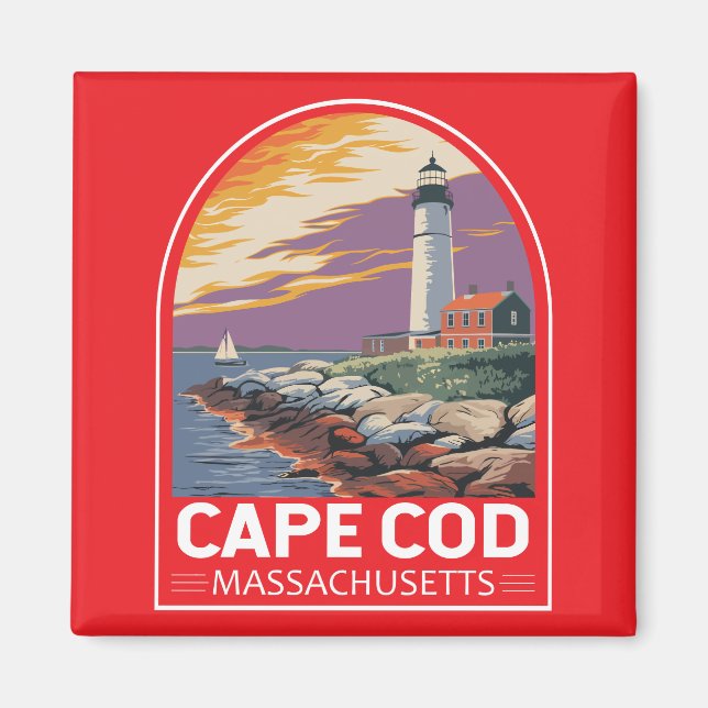 Cape Cod Massachusetts Travel Art Emblem Magnet (Front)
