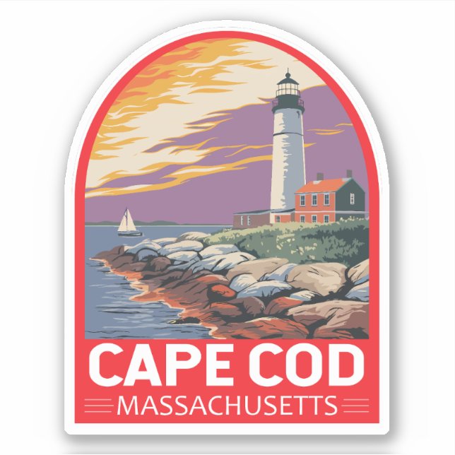 Cape Cod Massachusetts Travel Art Emblem Sticker (Front)
