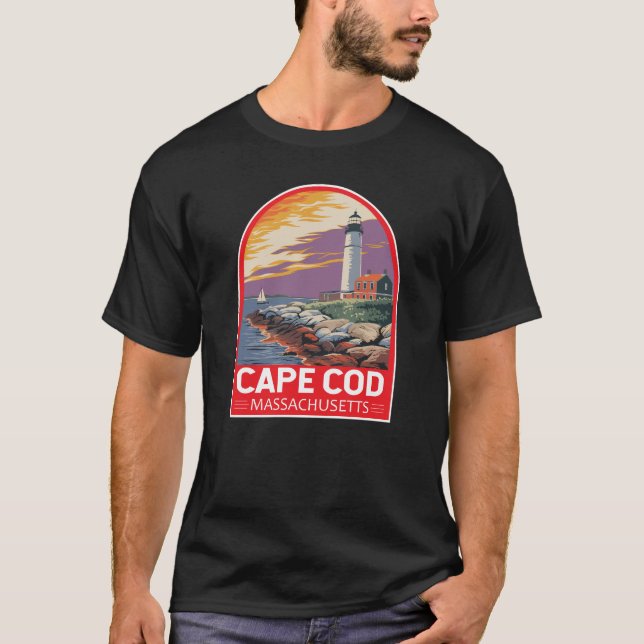 Cape Cod Massachusetts Travel Art Emblem T-Shirt (Front)