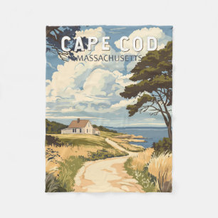 Cape Cod Massachusetts Travel Art Vintage Fleece Blanket