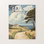 Cape Cod Massachusetts Travel Art Vintage Jigsaw Puzzle<br><div class="desc">Cape Cod retro vector travel design in an emblem style. It's the site of quaint villages,  seafood shacks,  lighthouses,  ponds and bay and ocean beaches.</div>