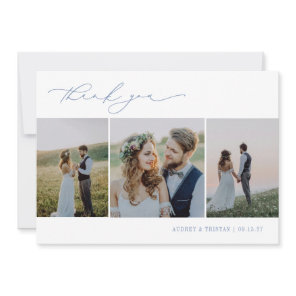 CAPE COD Minimalist 3 Photo Wedding Thank You Card