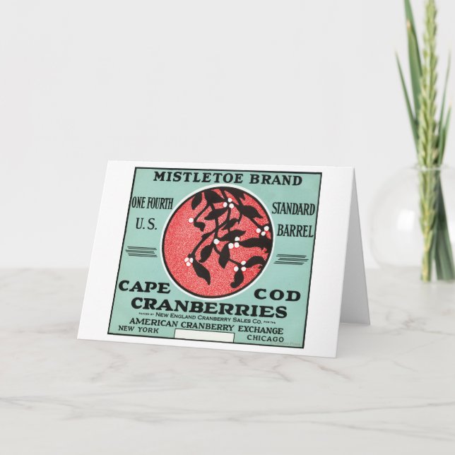 Cape Cod Mistletoe Brand Cranberry Label Holiday Card (Front)