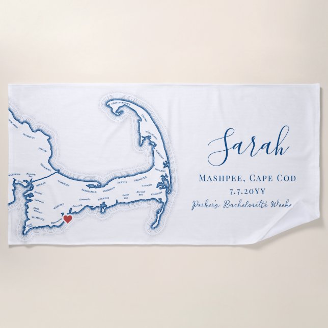 Cape Cod Personalized Bachelorette Weekend Beach Towel (Front)