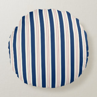 Cape Cod pillow, blue gold pillow, coastal striped Round Pillow