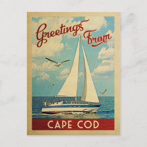 Cape Cod Postcard Sailboat Vintage Massachusetts