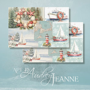 Cape Cod Rustic Christmas Trees Boats Light House Tissue Paper